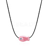 Fish Porcelain Pendant Black Wax Cord Necklaces FS-WG7FFA4-06-2