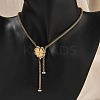 304 Stainless Steel Crystal Rhinestone Clover Lariat Necklaces NJEW-V001-07G-5