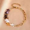 Nature Amethyst & Quartz Crystal & Yellow Quartz & Tiger Eye Chip Link Bracelets LS-BJEW-V003-02G-1