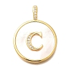 Rack Plating Brass Micro Pave Clear Cubic Zirconia Pendants with Shell KK-M309-42G-C-1