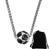 1Pc 304 Stainless Steel Black Enamel Football Pendant Wheat Chain Necklaces NJEW-BBC0001-31-1