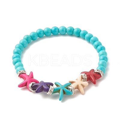 Synthetic Turquoise(Dyed) Starfish Stretch Bracelet BJEW-JB07702-03-1