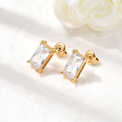 304 Stainless Steel Rhinestone Rectangle Stud Earrings X-EJEW-K268-51G-1