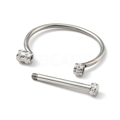 304 Stainless Steel D Shape Bar Screw Bangle with Cubic Zirconia LS-STAS-E057-01P-1
