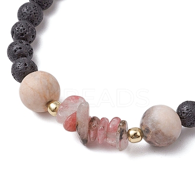 Natural Zebra Jasper with Natural Lava Rock Beaded Stretch Bracelets for Women BJEW-JB11130-04-1