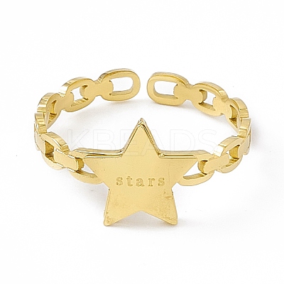 Ion Plating(IP) 304 Stainless Steel Star Cuff Ring for Women RJEW-C060-10G-1
