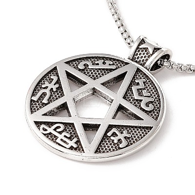 Alloy David Star Pendant Necklace with 201 Stainless Steel Box Chains LS-NJEW-E016-12AS-1