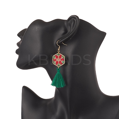 Glass Seed Braided Hexagon Dangle Earrings EJEW-MZ00052-03-1