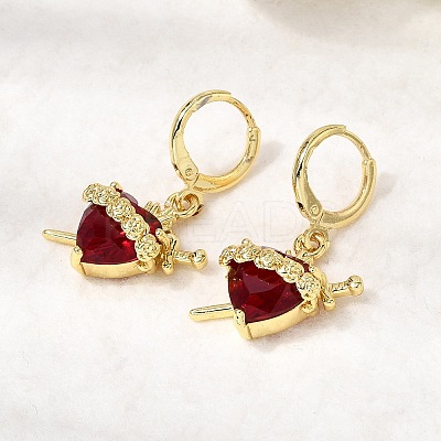 Heart Brass Glass Hoop Earrings EJEW-P333-09C-G-1