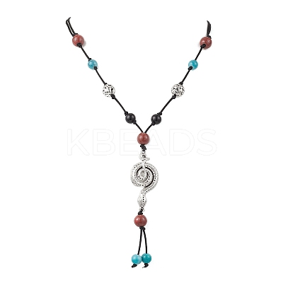 Retro Glass & Porcelain & Alloy Adjustable Nylon Cord Y Necklaces for Women NJEW-JN05360-03-1