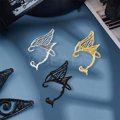 6Pcs 3 Colors Alloy Butterfly Wing Stud Earrings EJEW-GO0003-01-1