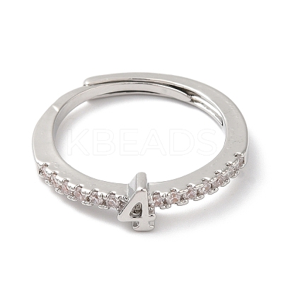 Rack Plating Brass Clear Cubic Zirconia Number 4 Adjustable Rings for Women RJEW-S407-09P-04-1