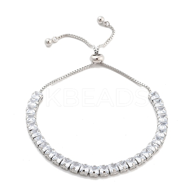 Brass Pave Clear Cubic Zirconia Square Box Chain Slider Bracelets BJEW-YWC0002-10B-P-1