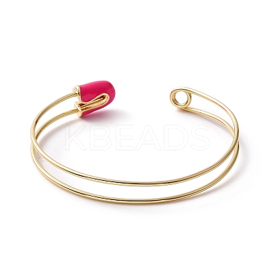 Enamel Safety Pin Shape Open Cuff Bangle BJEW-F445-18G-1
