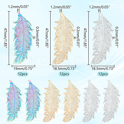 36Pcs 3 Styles 201 Stainless Steel Filigree Pendants STAS-WR0001-14-1