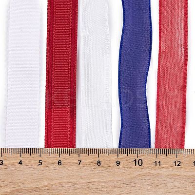 15 Yards 5 Styles Independence Day Polyester & Polycotton Ribbons Sets SRIB-A015-02C-03-1