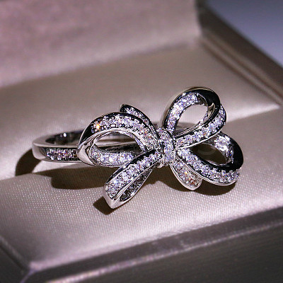 Bowknot Alloy with Crystal Rhinestone Finger Rings for Women FS-WG361F1-03-1