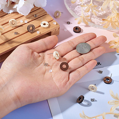 20Pcs 2 Styles Donut Shape Natural Ash Wood Stud Earring Findings EJEW-TA0001-35-1