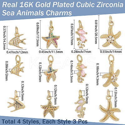 12Pcs 4 Style Brass Micro Pave Cubic Zirconia Pendants KK-BBC0019-51-1