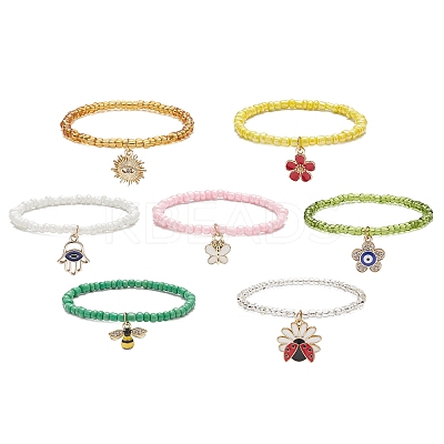 7Pcs 7 Style Glass Seed Beaded Stretch Bracelets Set BJEW-JB09001-1