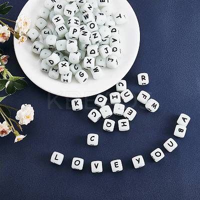 20Pcs Luminous Cube Letter Silicone Beads 12x12x12mm Square Dice Alphabet Beads with 2mm Hole Spacer Loose Letter Beads for Bracelet Necklace Jewelry Making JX437M-1
