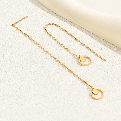Geometric Circle Earrings with Tassel Studs 201 Stainless Steel Chain BK2334-3-1
