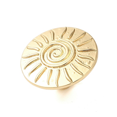 Big Flat Round with Sun Alloy Open Cuff Rings for Women RJEW-U006-04G-1