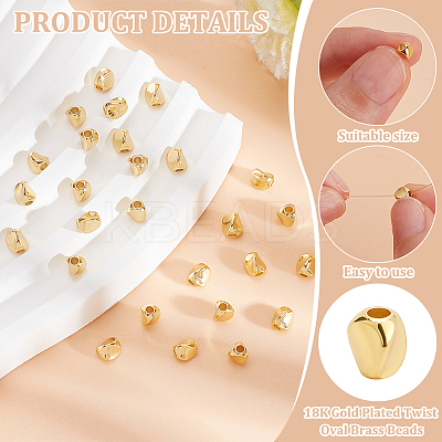 50Pcs Twist Oval Brass Beads KK-BC0012-58-1