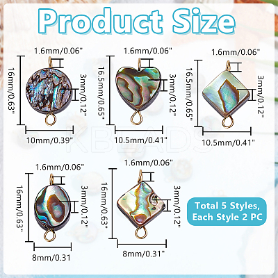 10Pcs 5 Styles Natural Abalone Shell/Paua Shell Connector Charms PALLOY-WH00011-1