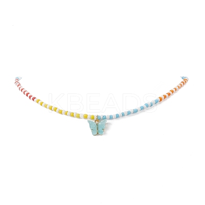 Resin Butterfly Pendant Necklaces NJEW-JN04154-1