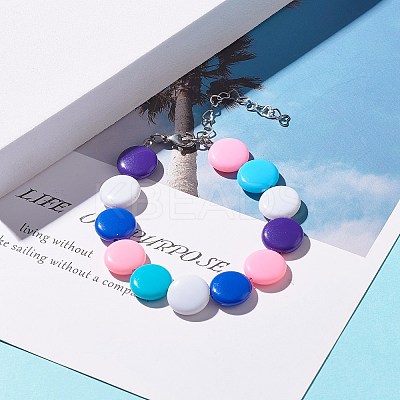 Acrylic Flat Round Beaded Bracelet for Women BJEW-JB07551-1