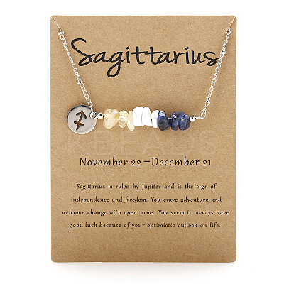 667 Stainless Steel with Natural Yellow Quartz & Natural Howlite & Natural Sodalite Chip Pendant Necklaces FS-WGFED6E-06-1