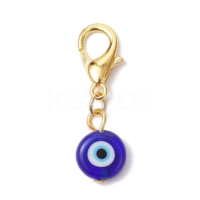10Pcs Flat Round Handmade Evil Eye Lampwork Pendant Decorations HJEW-JM03489-05-1