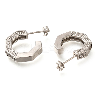 Rack Plating C-Shaped Brass Pave Clear Cubic Zirconia Stud Earrings EJEW-I310-08P-1