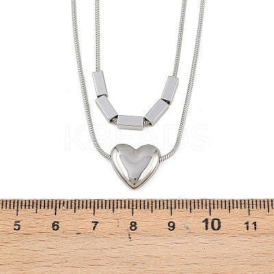 304 Stainless Steel Heart Pendant Double Layer Necklaces for Women NJEW-K298-01P-1