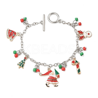 Christmas Alloy Enamel Charm Bracelets LS-BJEW-H634-01C-KCGP-1