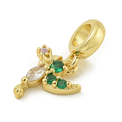 Rack Plating Brass Pave Colorful Cubic Zirconia Bird European Dangle Charms KK-Z067-48G-1