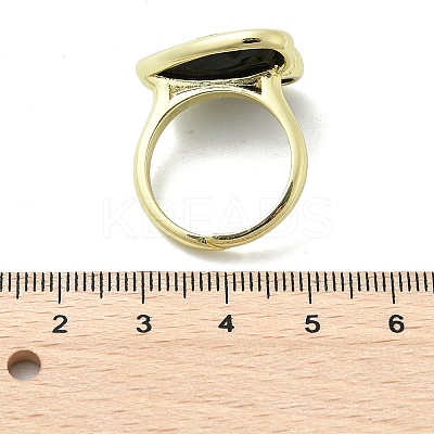 Heart Brass Natural Obsidian Finger Rings RJEW-D304-01G-G-1