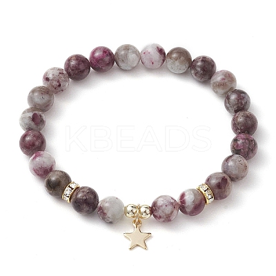 8mm Round Natural Plum Blossom Tourmaline Beaded Stretch Bracelets BJEW-JB10469-01-1