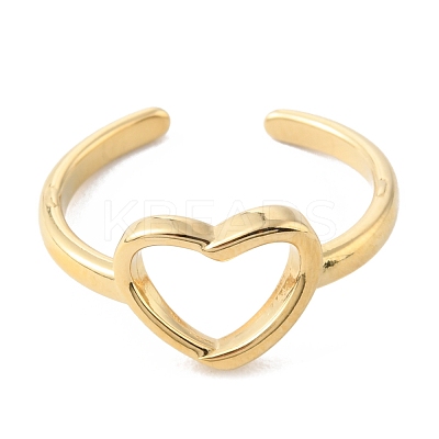 304 Stainless Steel Hollow Heart Open Cuff Rings for Valentine's Day RJEW-D002-26G-1