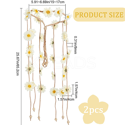 2Pcs Cloth Sunflower Hippie Headband Floral Crown OHAR-CP0001-16-1