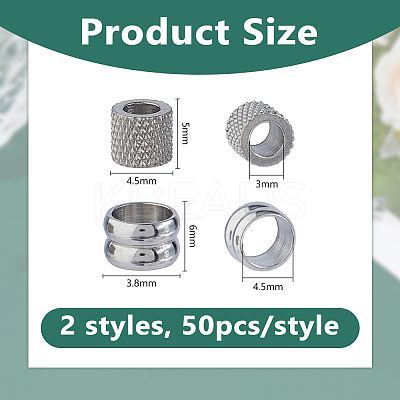 100Pcs 2 Styles 304 Stainless Steel Beads STAS-DC0017-28-1