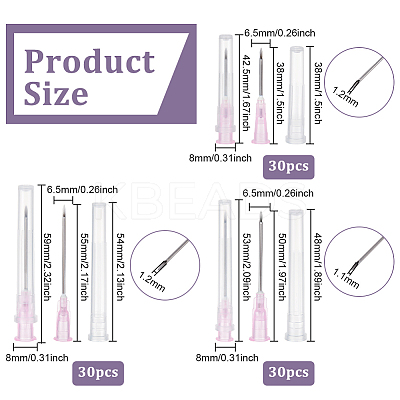 90Pcs 3 Style 304 Stainless Steel Dispensing Needle with Plastic Luer Lock & Cap FIND-BC0003-91-1