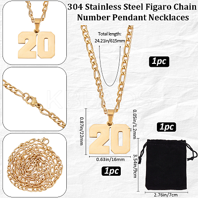 1Pc 304 Stainless Steel Figaro Chain Number Pendant Necklaces NJEW-BBC0001-28A-G-1