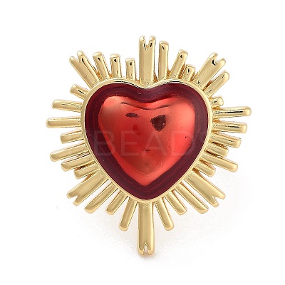 Heart Brass Enamel Open Cuff Ring for Women RJEW-C102-02G-1