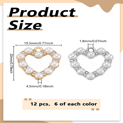 12Pcs 2 Colors Alloy Crystal Rhinestone Pendants ALRI-LP0001-05-1