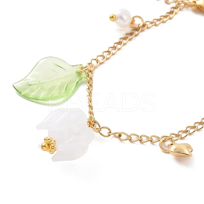 Acrylic Leaf & Flower & Plastic Pearl Charm Bracelet BJEW-JB09077-1