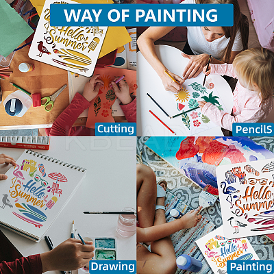 1 Set Summer Theme PET Hollow Out Drawing Painting Stencils DIY-MA0004-76B-1