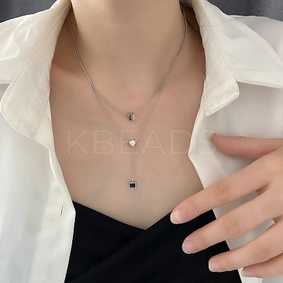 Non-Tarnish 304 Stainless Steel Round Snake Chains Double Layer Necklaces BJEW-K257-03P-1