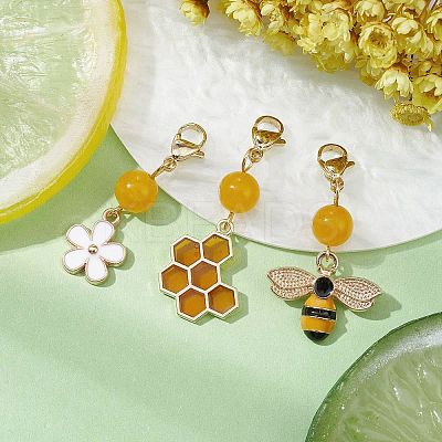 Bee & Honeycomb & Flower Alloy Enamel Pendant Decorations HJEW-JM01600-01-1